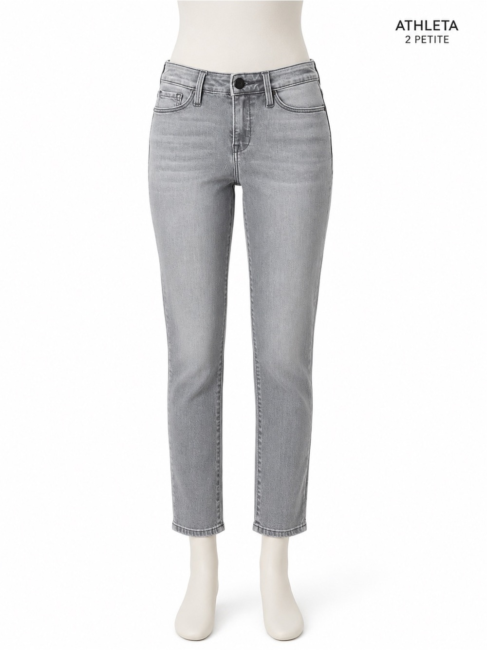 Athleta SculptTek Gray Straight Leg Jeans Petite 2 Performance Denim